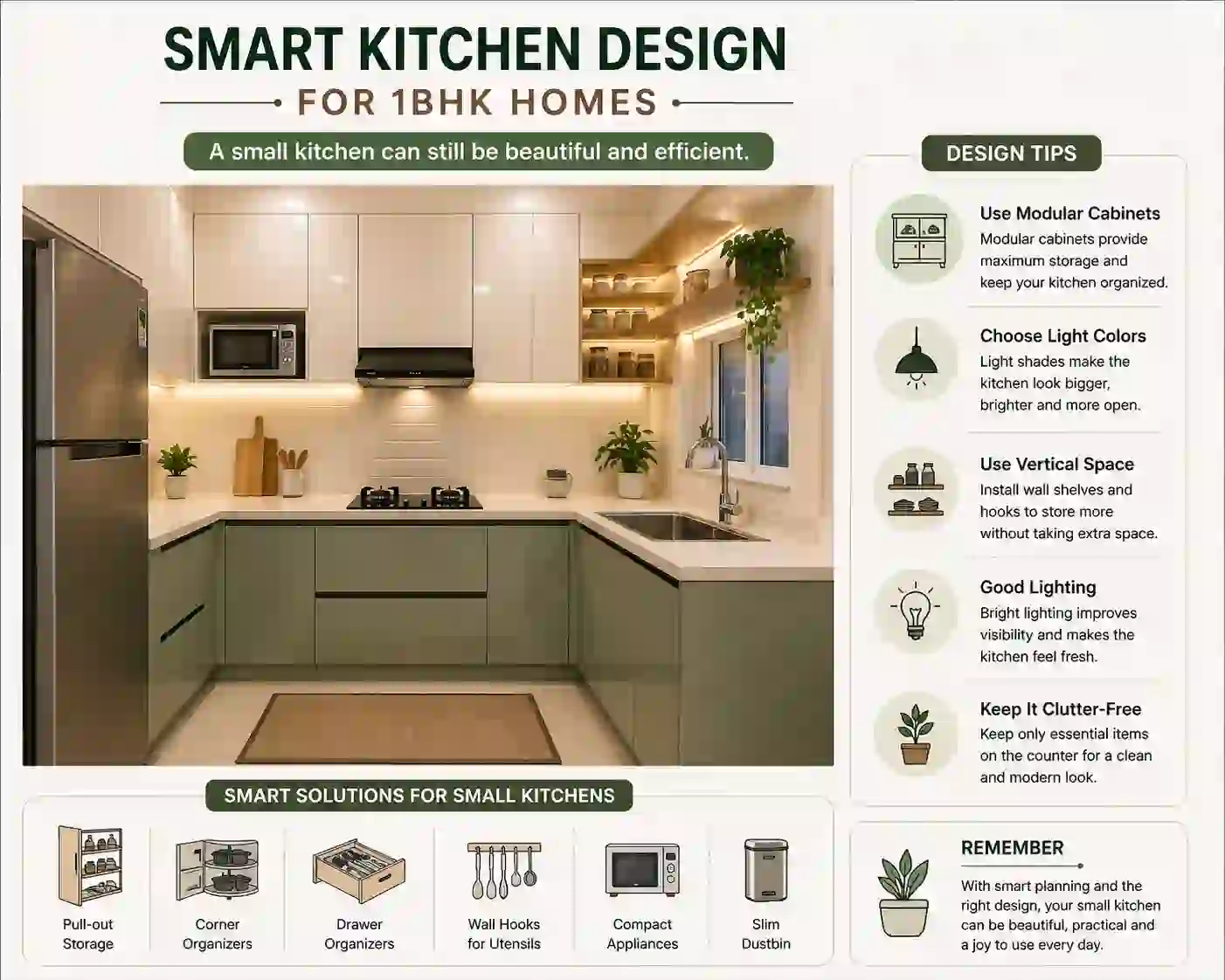 Smart Kitchen Design for 1BHK Homes