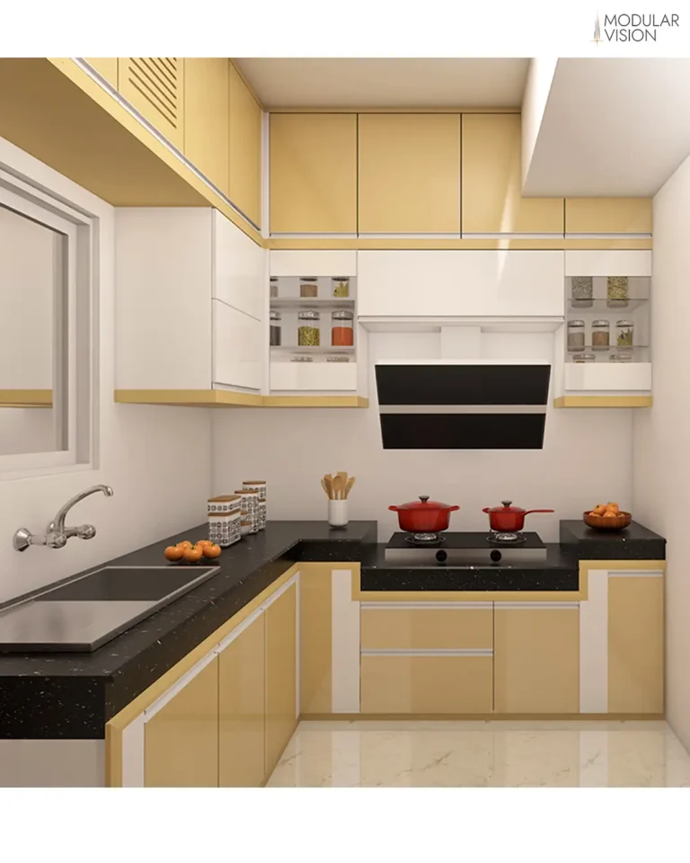L-Shaped with Open Shelving Modular Kitchen