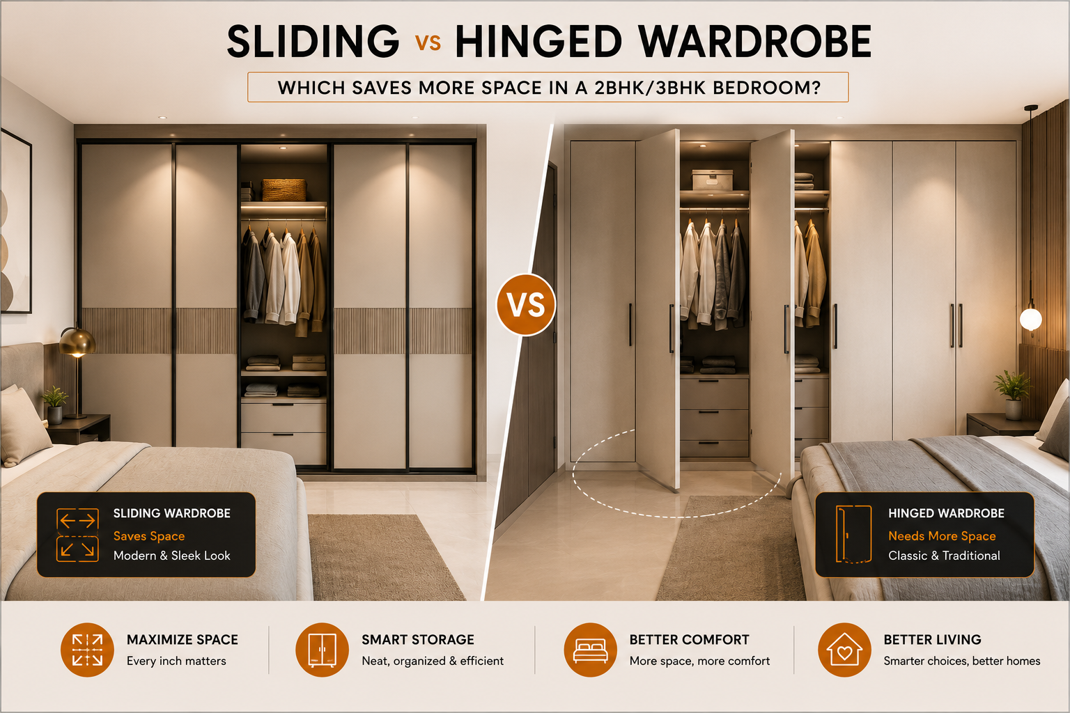 Sliding vs Hinged Wardrobes: Space-Saving Showdown