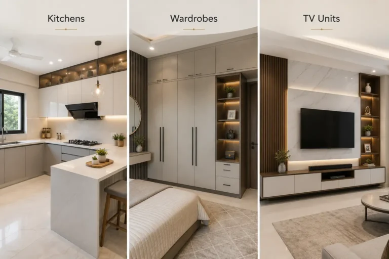 Premium factory-finished modular kitchens, wardrobes, and TV units