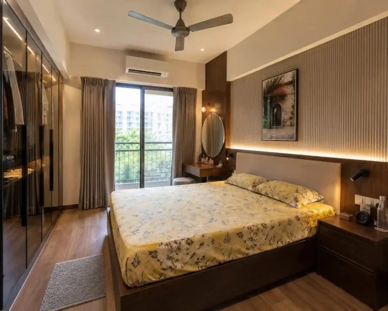 Modern bedroom interior with built-in wardrobe in DLF Phase 5 Gurgaon