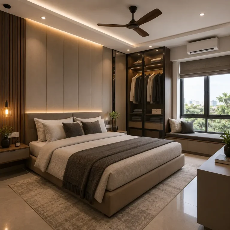 Modern minimalist bedroom interior