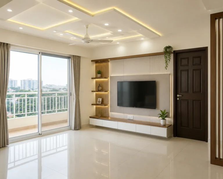Modern Minimalist Living Room with City View