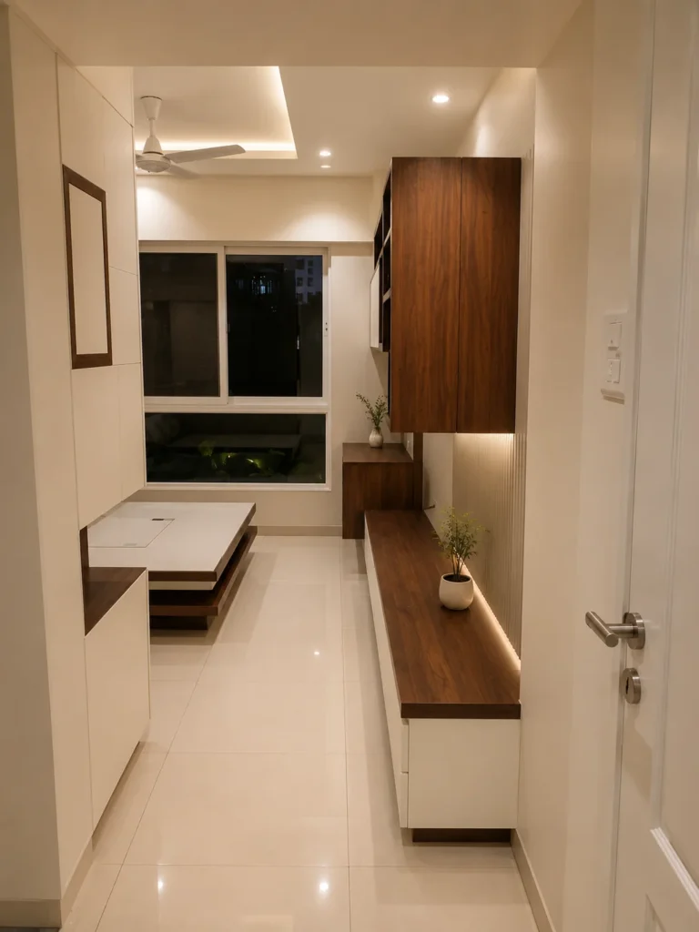 Modern Minimalist Living Space at Night