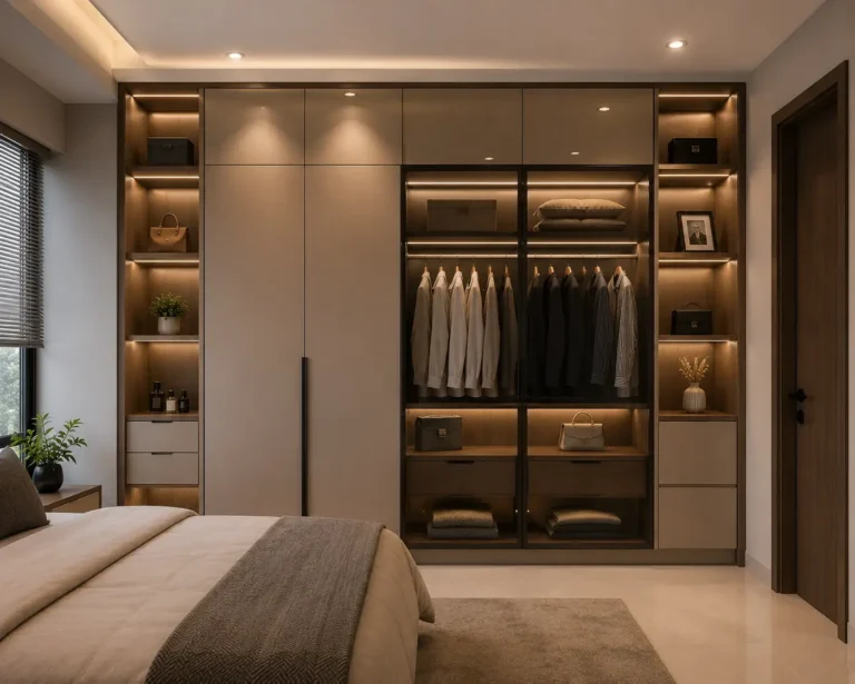 Modern wardrobe design in neutral tones
