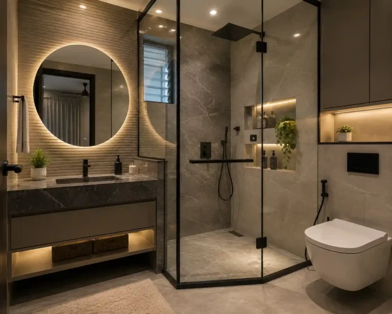 Premium bathroom interior with LED mirror in Sector 56 Gurgaon